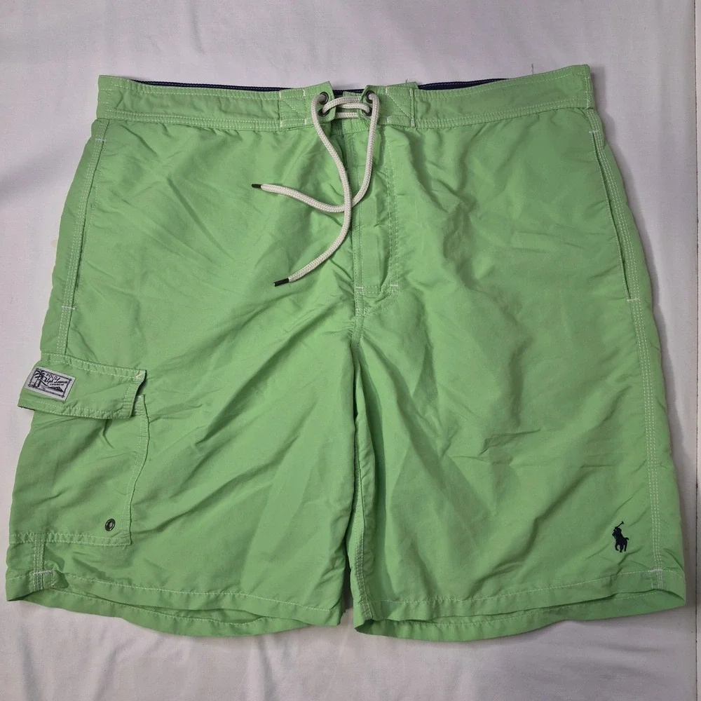 Polo Ralph Lauren Swim Trunks Mens XL Green Nylon Cargo Board Shorts Beach